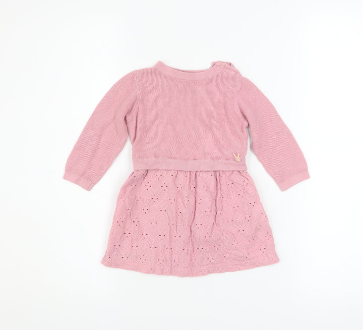 Coccodrillo Girls Pink Cotton Knit A-Line Dress 12-18 Months
