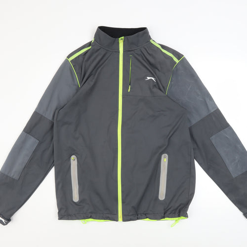 Slazenger Men’s Grey Windbreaker Softshell Jacket L Full Zip Reflective Sports