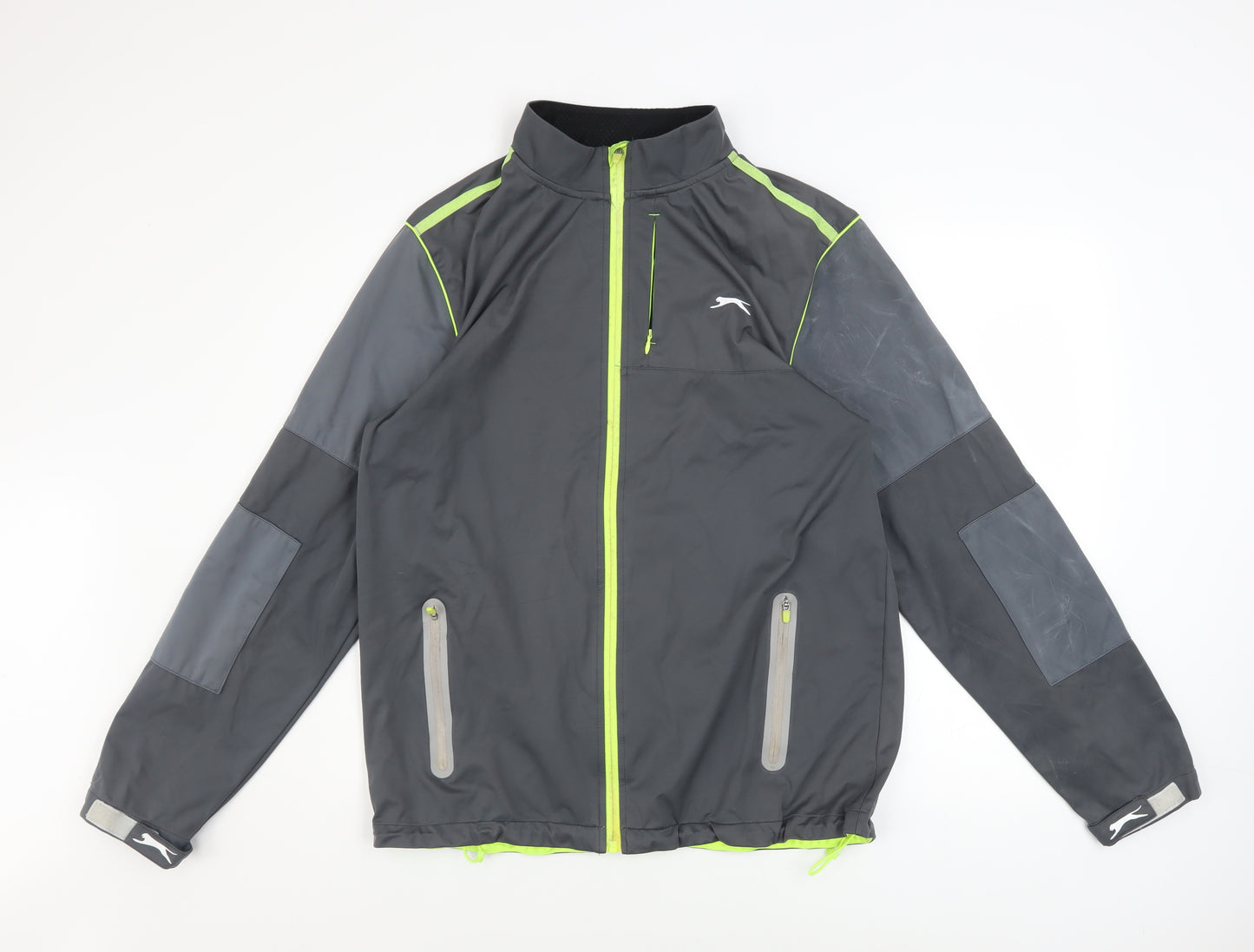 Slazenger Men’s Grey Windbreaker Softshell Jacket L Full Zip Reflective Sports