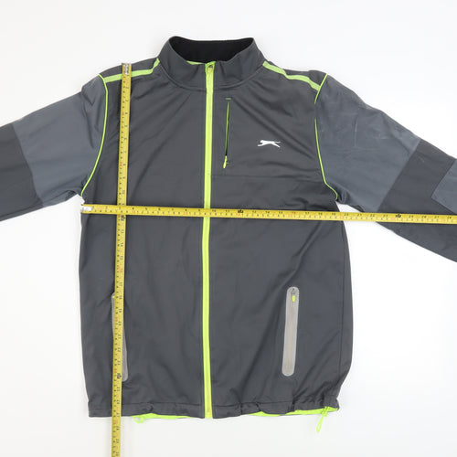 Slazenger Men’s Grey Windbreaker Softshell Jacket L Full Zip Reflective Sports