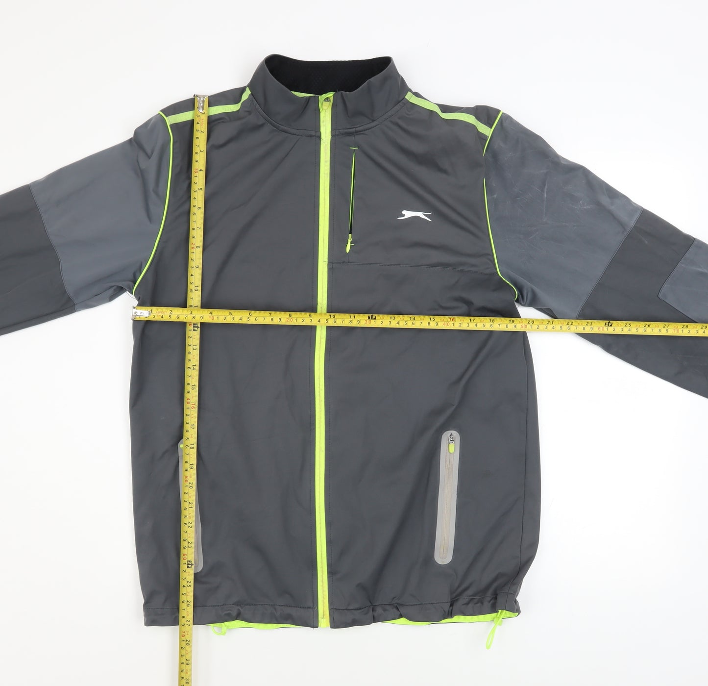 Slazenger Men’s Grey Windbreaker Softshell Jacket L Full Zip Reflective Sports