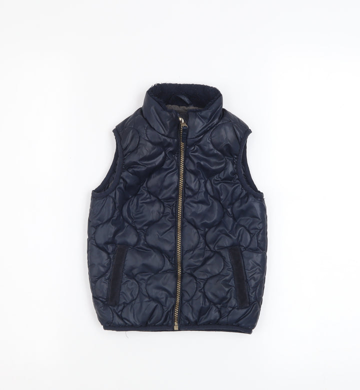 Next Boys Blue Quilted Puffer Waistcoat 2-3 Years Sleeveless Zip Front