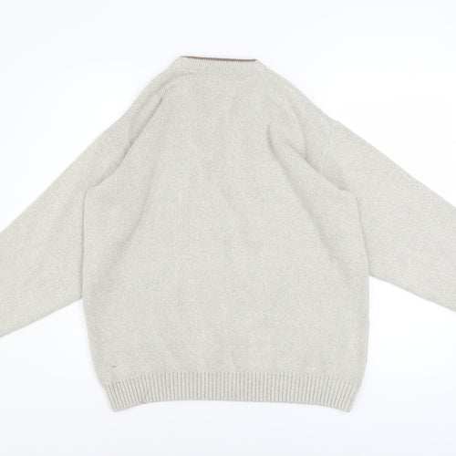 BHS Men's Beige Argyle V-Neck Cotton Acrylic Jumper Size S