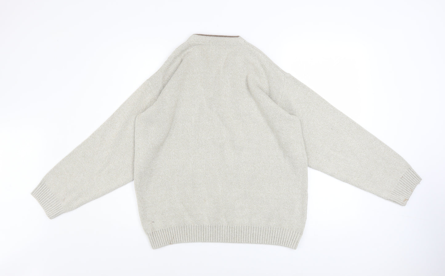 BHS Men's Beige Argyle V-Neck Cotton Acrylic Jumper Size S