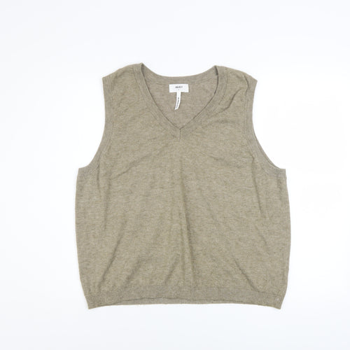 OBJECT Men's Beige V-Neck Sleeveless Knit Vest L