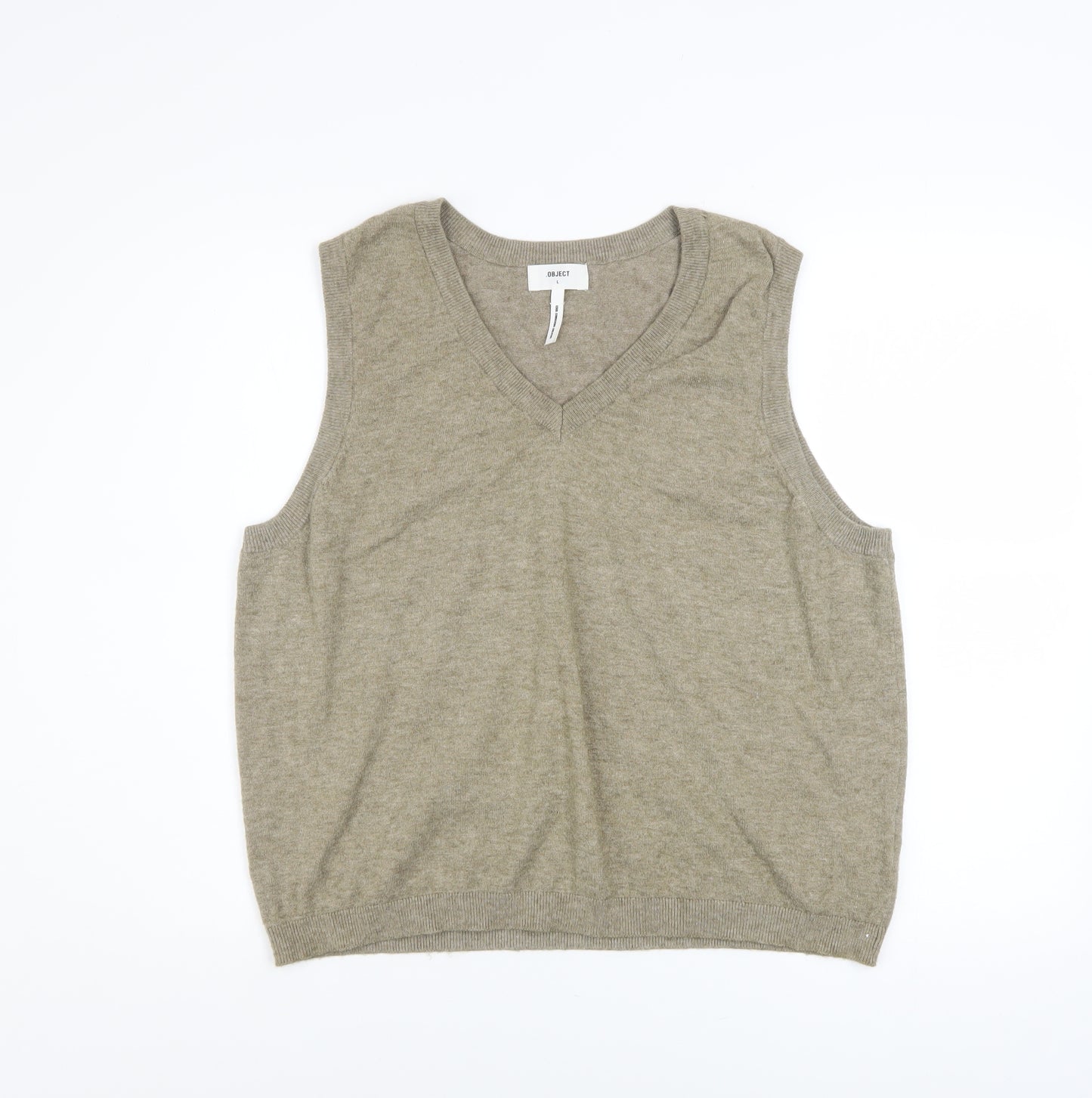 OBJECT Men's Beige V-Neck Sleeveless Knit Vest L
