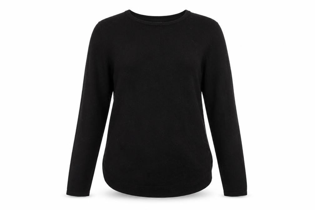 Front view of FatFace Women's Black Wool Blend Crew Neck Jumper, size 8