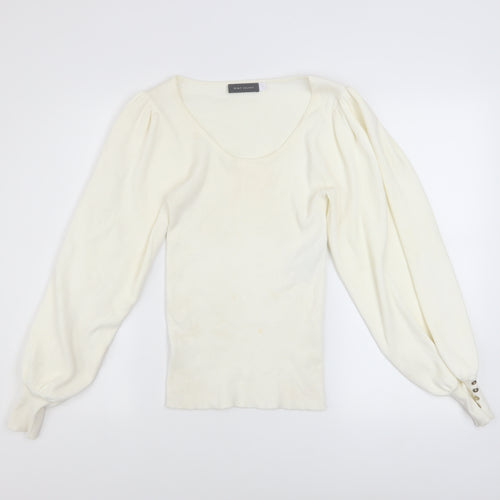 Mint Velvet Women Ivory Scoop Neck Puff Sleeve Knit Jumper Size S