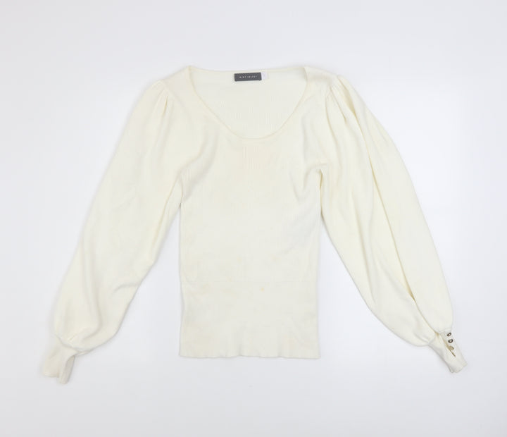 Mint Velvet Women Ivory Scoop Neck Puff Sleeve Knit Jumper Size S