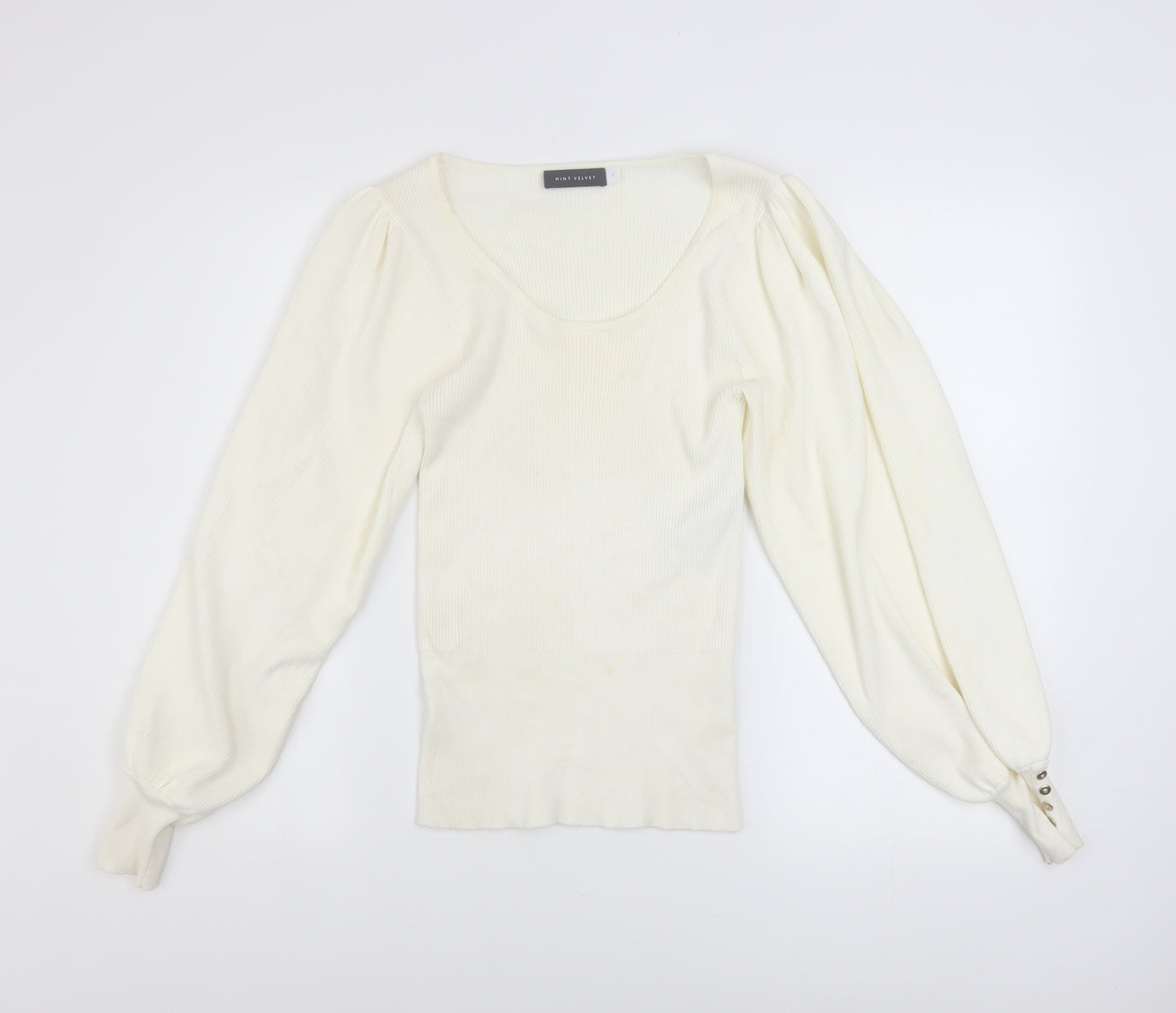 Mint Velvet Women Ivory Scoop Neck Puff Sleeve Knit Jumper Size S