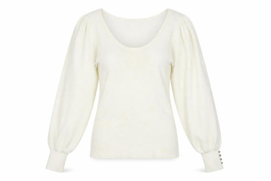 Front view of Mint Velvet Women Ivory Scoop Neck Puff Sleeve Knit Jumper, size S