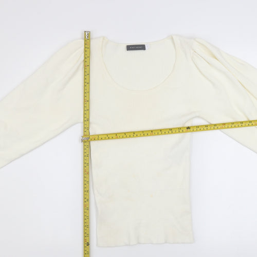 Mint Velvet Women Ivory Scoop Neck Puff Sleeve Knit Jumper Size S
