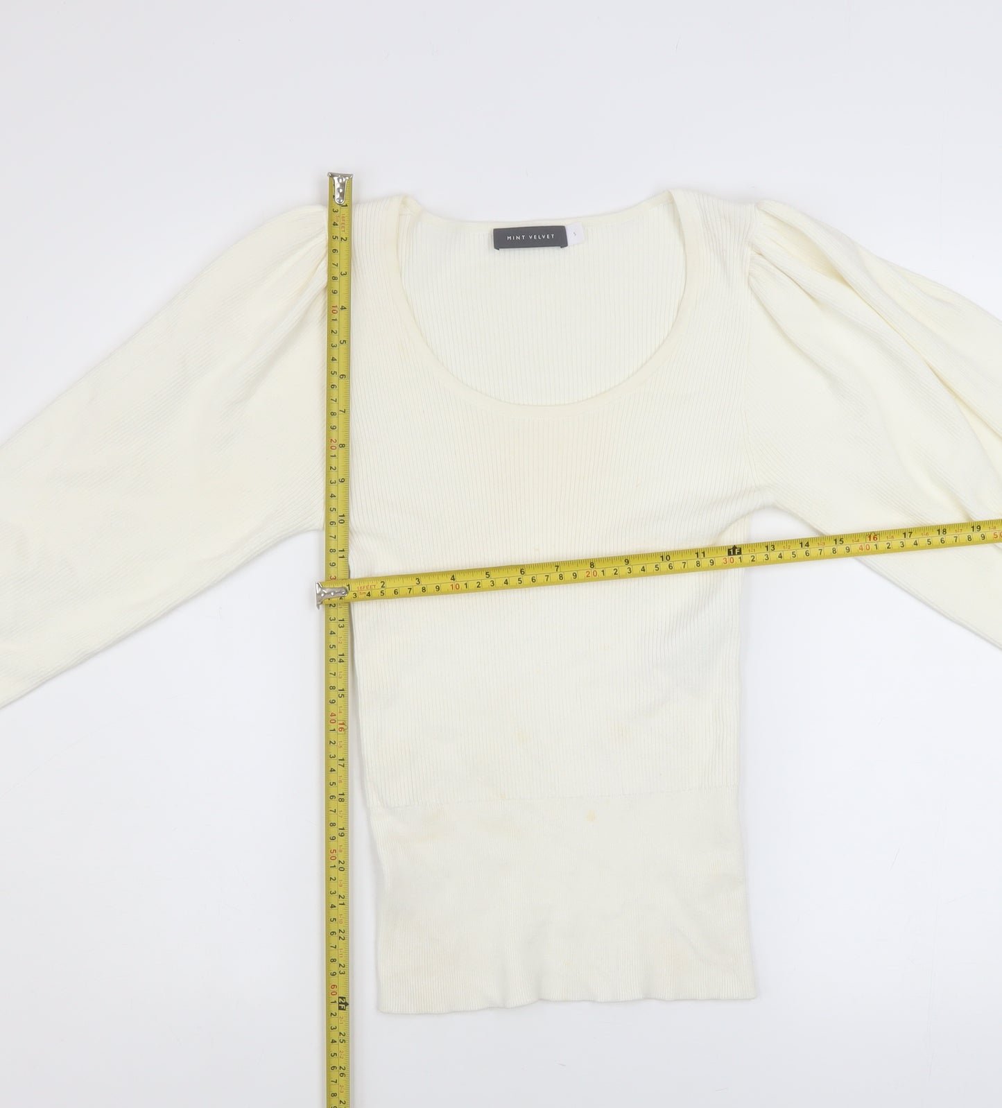 Mint Velvet Women Ivory Scoop Neck Puff Sleeve Knit Jumper Size S
