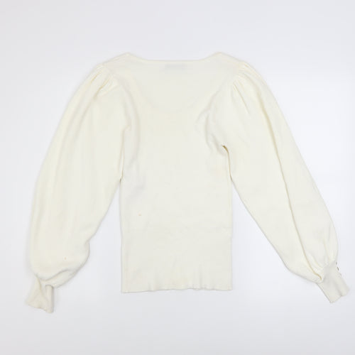 Mint Velvet Women Ivory Scoop Neck Puff Sleeve Knit Jumper Size S