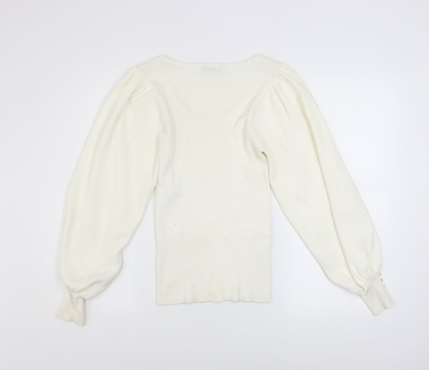 Mint Velvet Women Ivory Scoop Neck Puff Sleeve Knit Jumper Size S