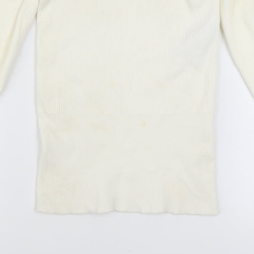 Mint Velvet Women Ivory Scoop Neck Puff Sleeve Knit Jumper Size S