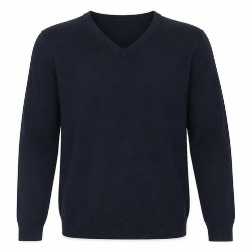 Marks and Spencer Men's Navy Blue V-Neck Acrylic Jumper Size S