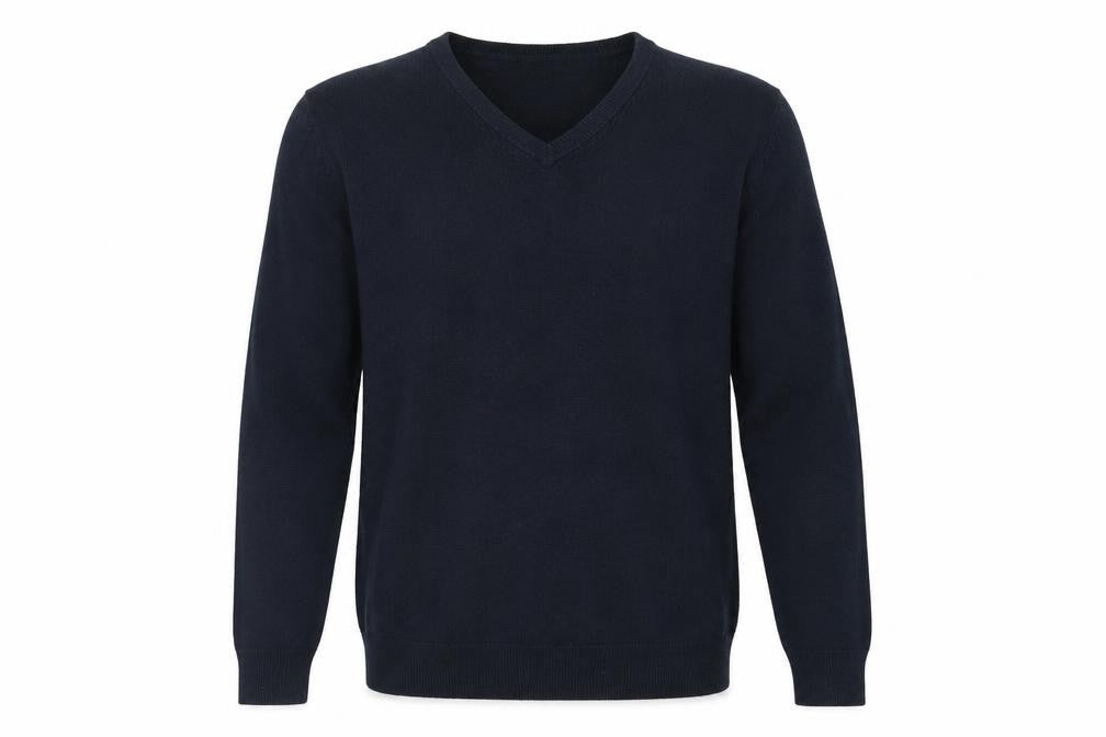 Marks and Spencer Men's Navy Blue V-Neck Acrylic Jumper Size S