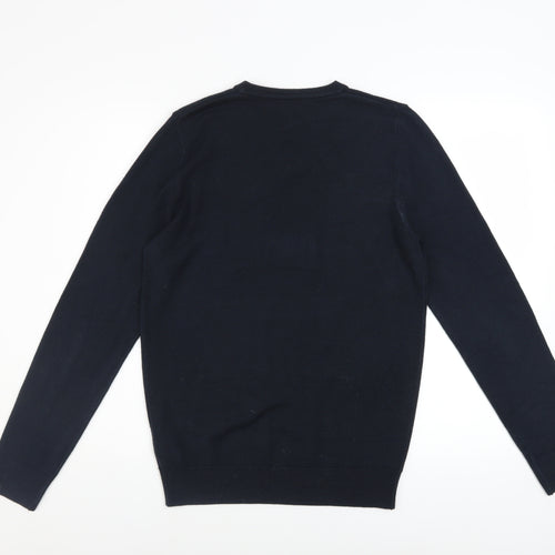 Marks and Spencer Men's Navy Blue V-Neck Acrylic Jumper Size S