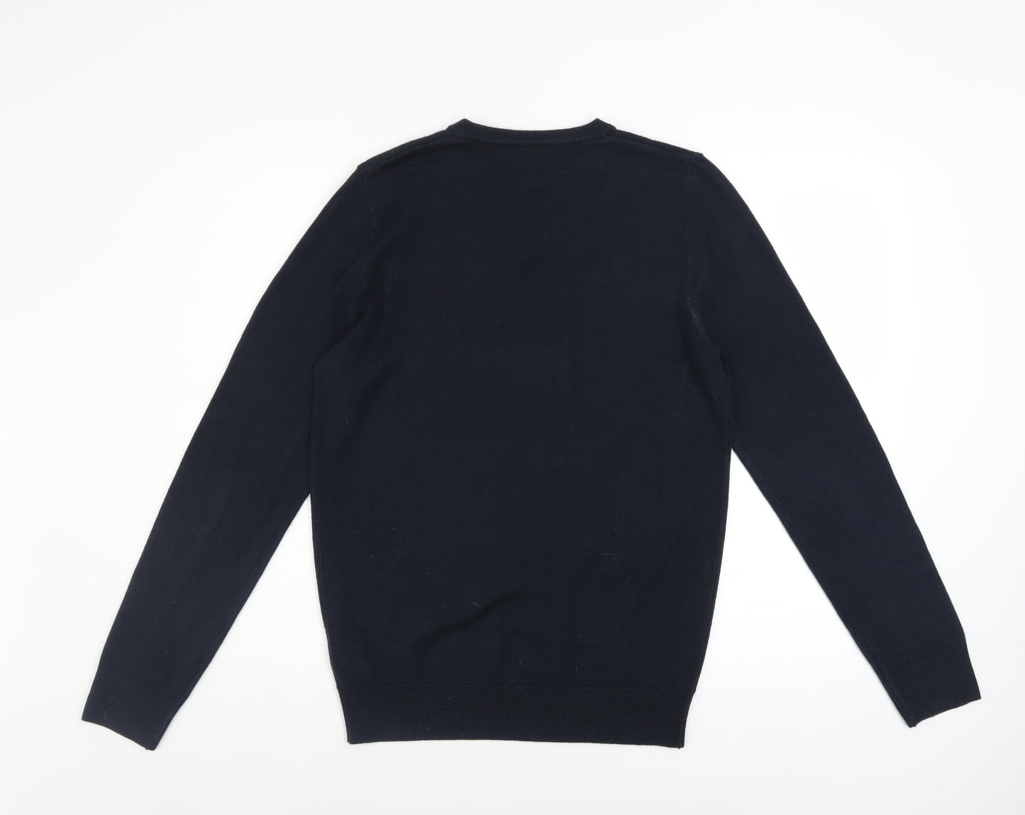 Marks and Spencer Men's Navy Blue V-Neck Acrylic Jumper Size S