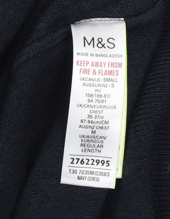 Marks and Spencer Men's Navy Blue V-Neck Acrylic Jumper Size S