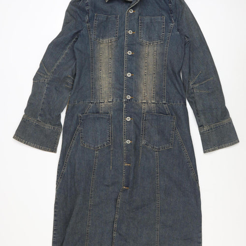Flirty Blues Women Blue Denim Shirt Dress Size 14 Long Sleeve Casual