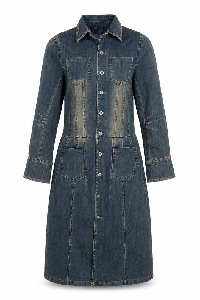 Flirty Blues Women Blue Denim Shirt Dress Size 14 Long Sleeve Casual