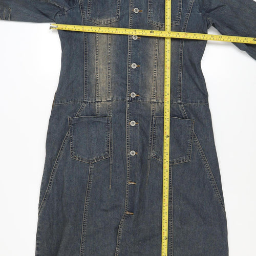 Flirty Blues Women Blue Denim Shirt Dress Size 14 Long Sleeve Casual