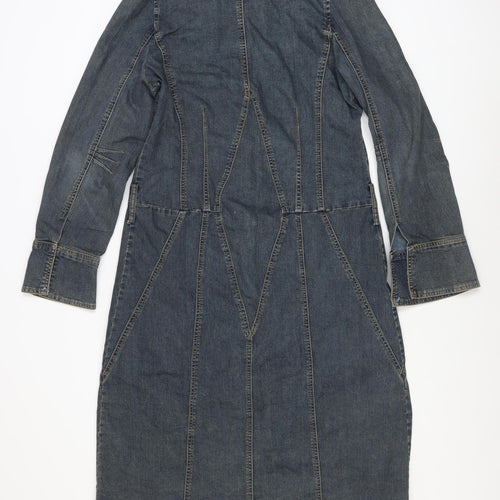 Flirty Blues Women Blue Denim Shirt Dress Size 14 Long Sleeve Casual
