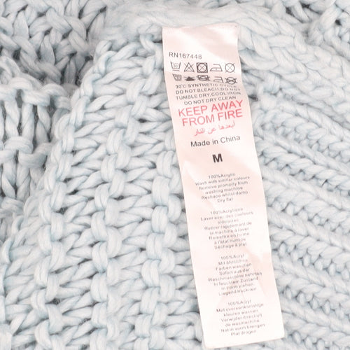 Boohoo Women’s Blue Chunky Knit Mock Neck Jumper Size M