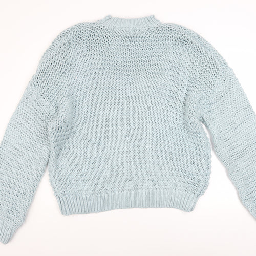 Boohoo Women’s Blue Chunky Knit Mock Neck Jumper Size M
