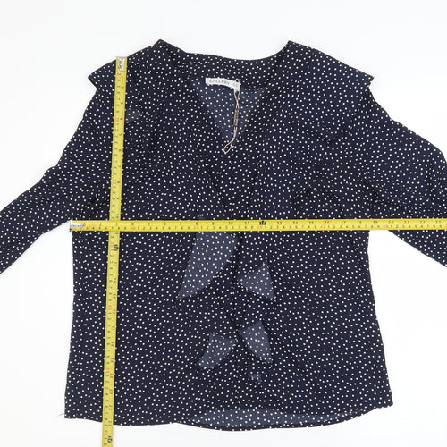 Gallery Womens Blue Polka Dot Ruffle Long Sleeve Blouse Size 10