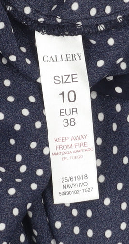 Gallery Womens Blue Polka Dot Ruffle Long Sleeve Blouse Size 10