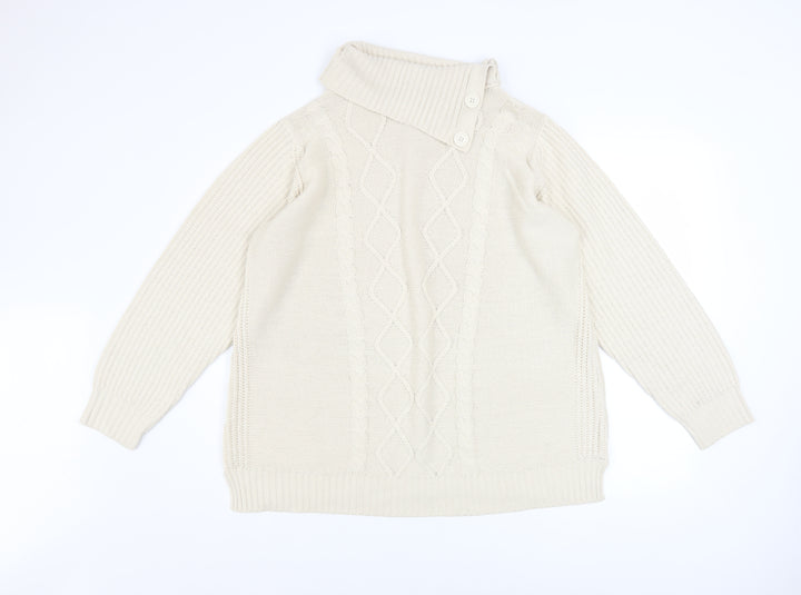 Atlas for Women Beige Cable Knit Long Sleeve Acrylic Jumper UK 12-14