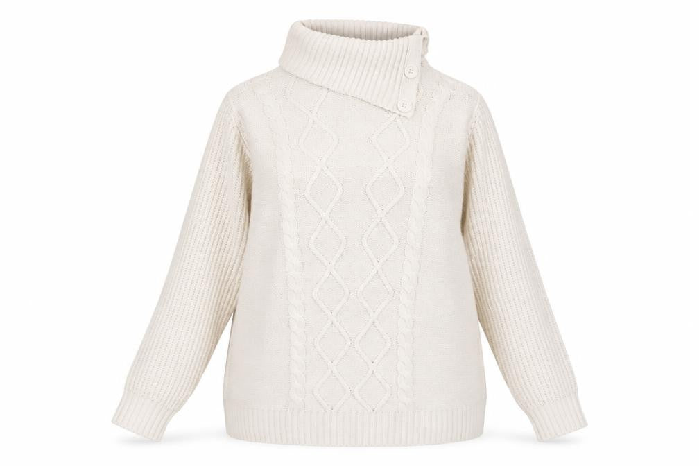 Atlas for Women Beige Cable Knit Long Sleeve Acrylic Jumper UK 12-14