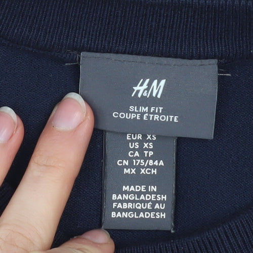 H&M Men's Blue Slim Fit Crew Neck Pullover Jumper XS