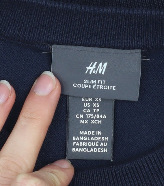 H&M Men's Blue Slim Fit Crew Neck Pullover Jumper XS