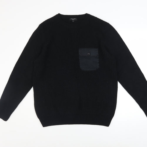 New Look Men Black L Chunky Knit Crew Neck Pullover Jumper