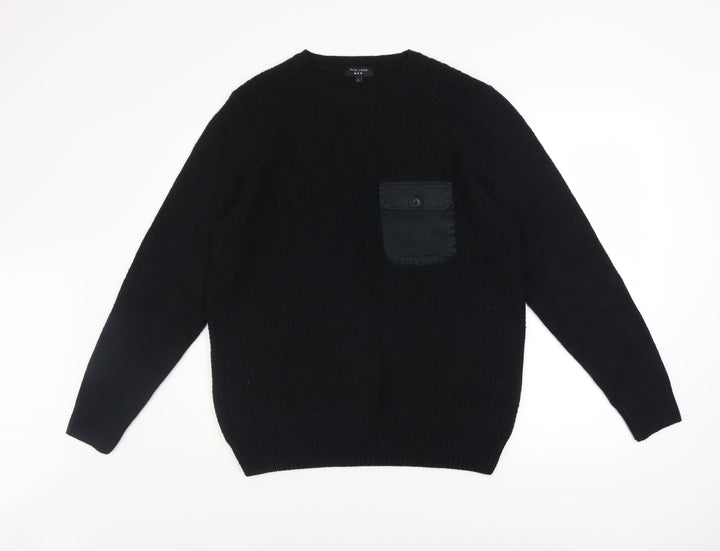 New Look Men Black L Chunky Knit Crew Neck Pullover Jumper