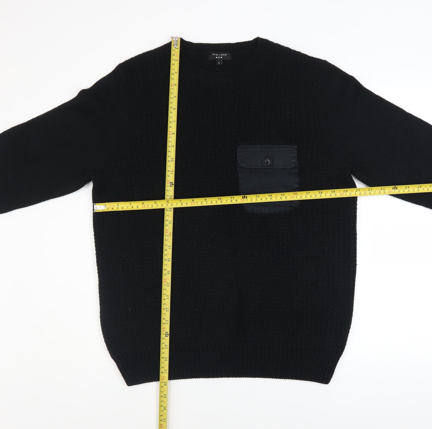 New Look Men Black L Chunky Knit Crew Neck Pullover Jumper