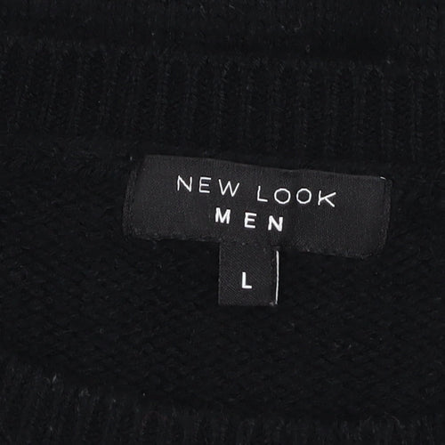 New Look Men Black L Chunky Knit Crew Neck Pullover Jumper
