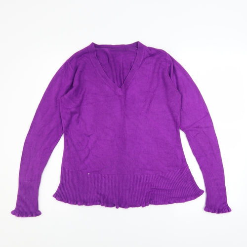 Debenhams Women's Purple Acrylic V-Neck Petite Jumper Size 14