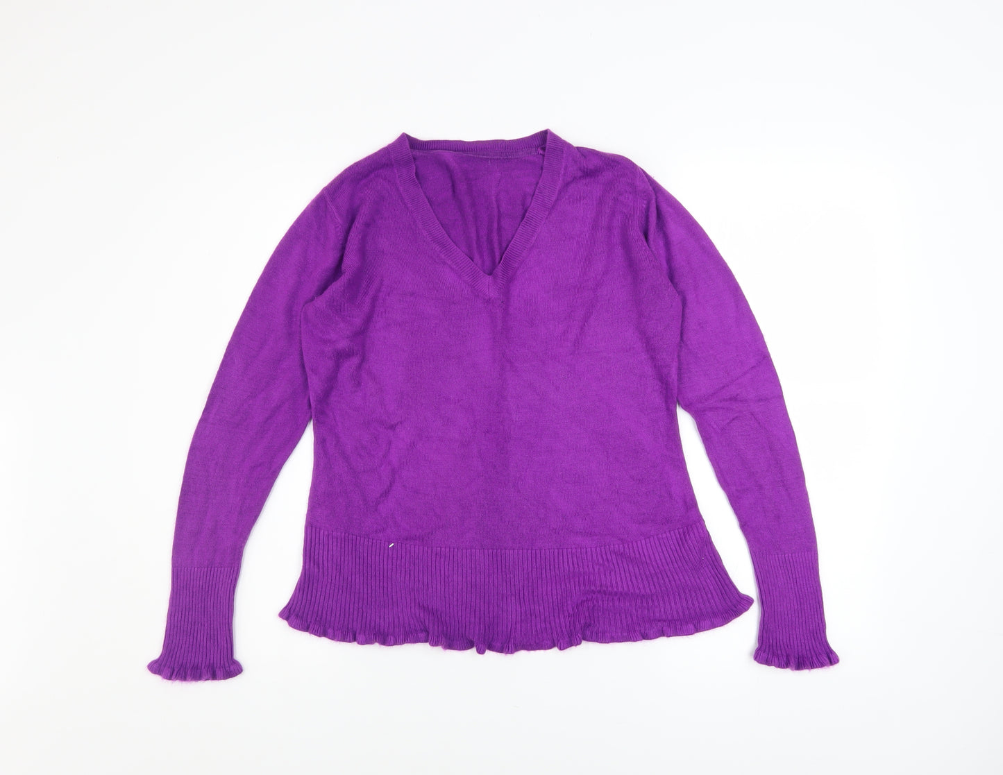Debenhams Women's Purple Acrylic V-Neck Petite Jumper Size 14