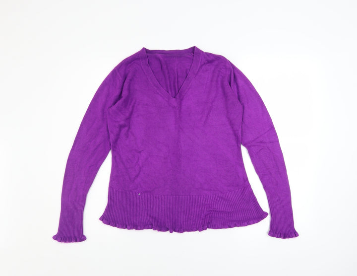 Debenhams Women's Purple Acrylic V-Neck Petite Jumper Size 14