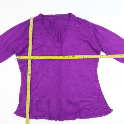 Debenhams Women's Purple Acrylic V-Neck Petite Jumper Size 14