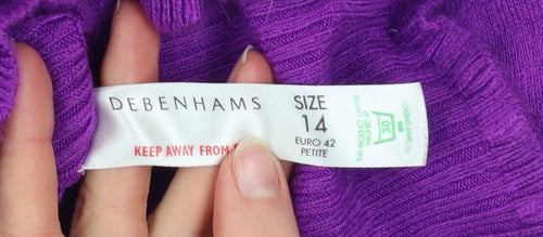 Debenhams Women's Purple Acrylic V-Neck Petite Jumper Size 14