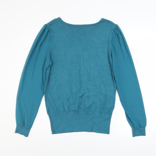 Roman Women Blue Beaded Crew Neck Long Sleeve Pullover Jumper Size 12