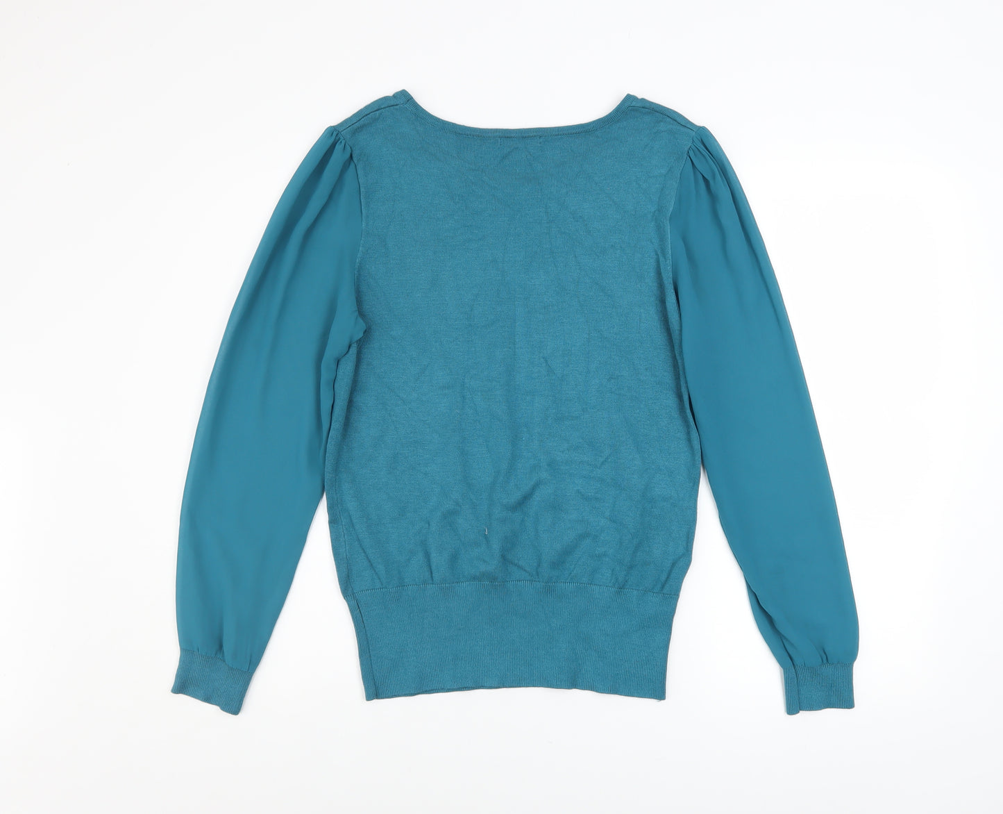 Roman Women Blue Beaded Crew Neck Long Sleeve Pullover Jumper Size 12
