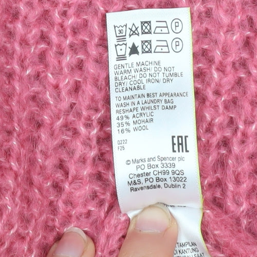 Marks and Spencer Autograph Womens Pink Roll Neck Mohair Jumper Size 6