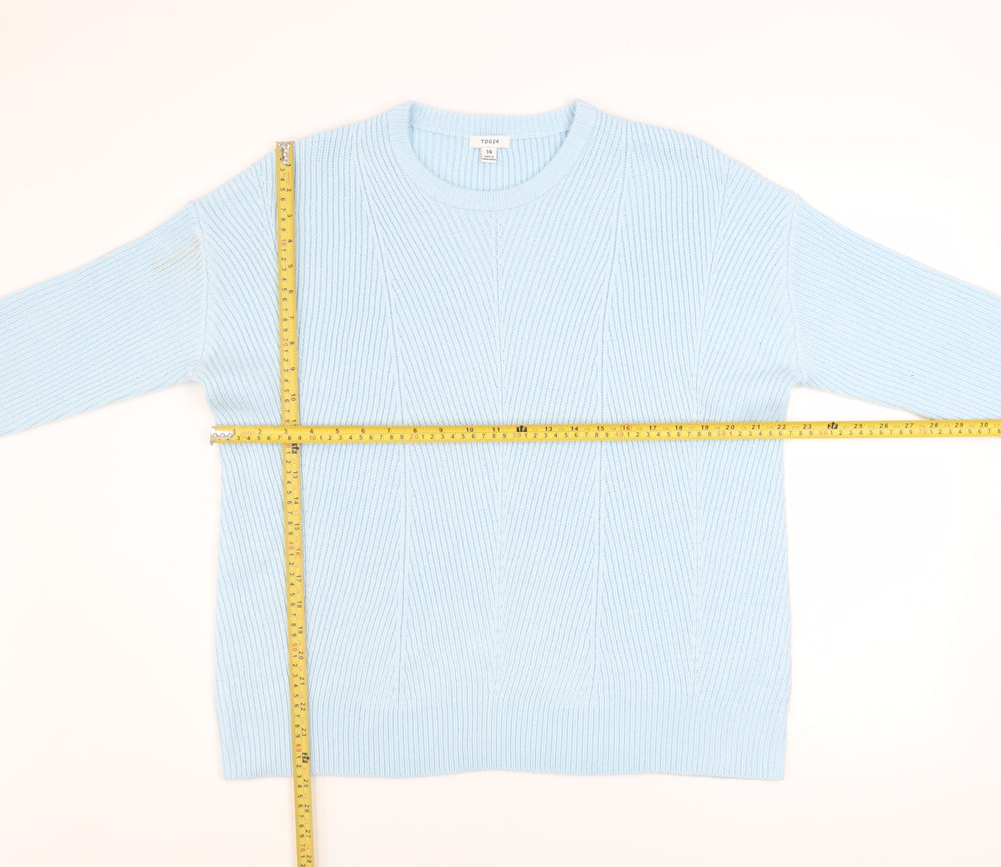 TOG24 Women’s Blue Acrylic Crew Neck Chunky Knit Jumper Size 14